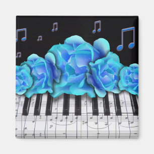 Blue Rose Piano Tastatur und Musiknoten Magnet