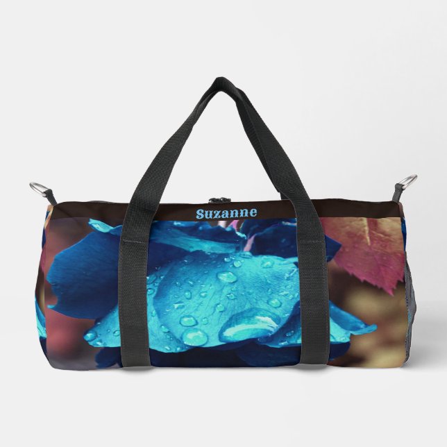 Blue Rose Raindrops Blume Personalisiert Duffle Bag (Vorderseite)
