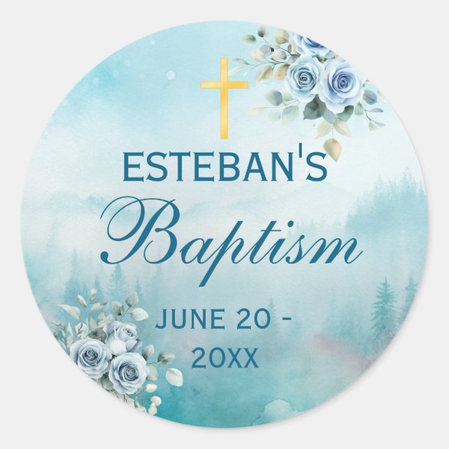 Blue Rose Religious Christening Seal Sticker (Vorderseite)