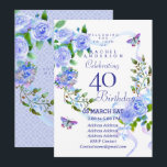 Blue Rose Ribbon 40th  Birthday Invitation Einladung<br><div class="desc">Lovely and elegant rose with butterfly.  You can changes the texts to your choice.
Suitabe for 40th,  50 th,  60th,  70th etc.</div>