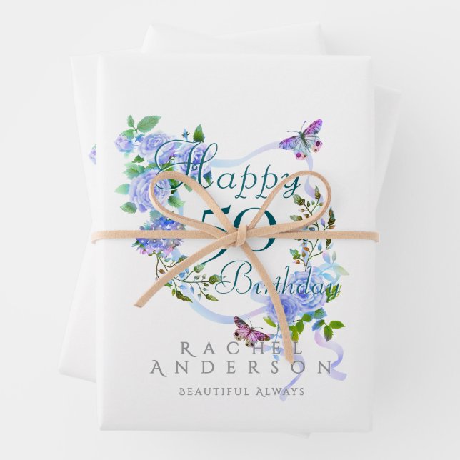 Blue Rose Ribbon Geburtstag Cooler Geschenkpapier Set (Beispiel)