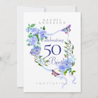 Blue Rose Ribbon Geburtstag Einladung