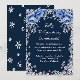 Blue Rose Snowflake Weihnachten Bridesmaid Einladung