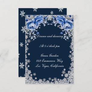 Blue Rose Snowflake Weihnachten Hochzeit Empfang Einladung