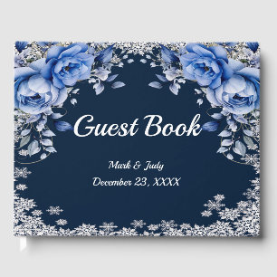 Blue Rose Snowflake Weihnachten Hochzeit Gästebuch