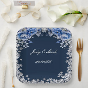Blue Rose Snowflake Weihnachten Hochzeit Pappteller