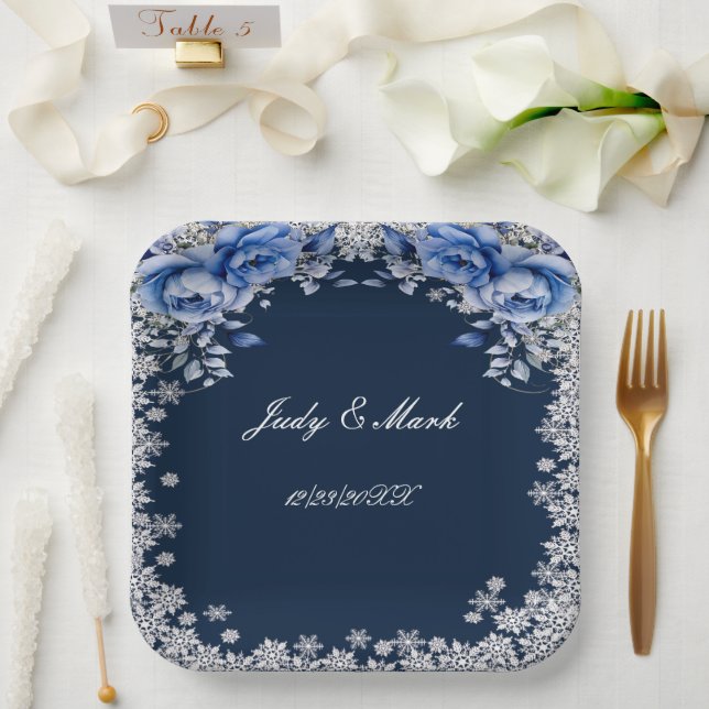 Blue Rose Snowflake Weihnachten Hochzeit Pappteller (Hochzeit)