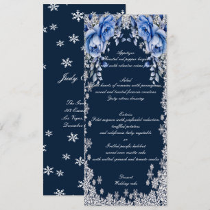 Blue Rose Snowflake Weihnachtsmenü Menükarte