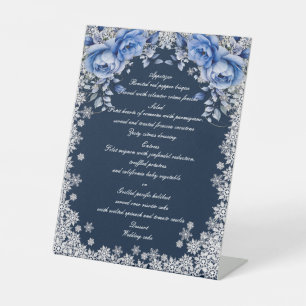 Blue Rose Snowflake Weihnachtsmenü Sockelschild