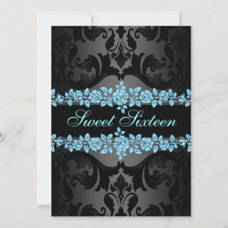 Blue Rose Sweet16 Damask Birthday Einladung