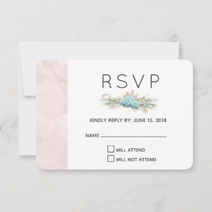 Blue Rose und Crown Floral Bouquet Wedding RSVP