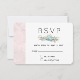 Blue Rose und Crown Floral Bouquet Wedding RSVP Karte