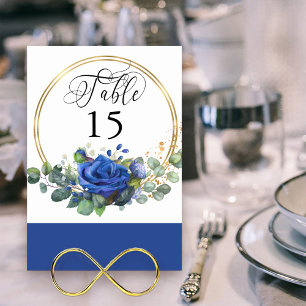Blue Rose und Eukalyptus Gold Frame Tischnummer