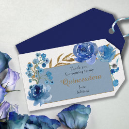 Blue Rose und Gold Leaf Quinceanera Vielen Dank Geschenkanhänger