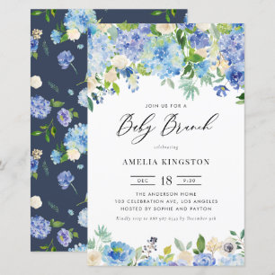 Blue Rose und Hydrangea Baby Brunch Einladung