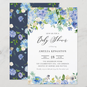 Blue Rose und Hydrangea Baby Dusche Einladung