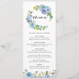 Blue Rose und Hydrangea Wreath Brautparty Menükarte