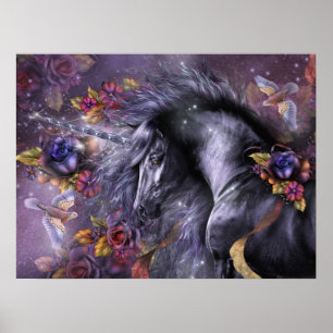 Blue Rose Unicorn Art Poster