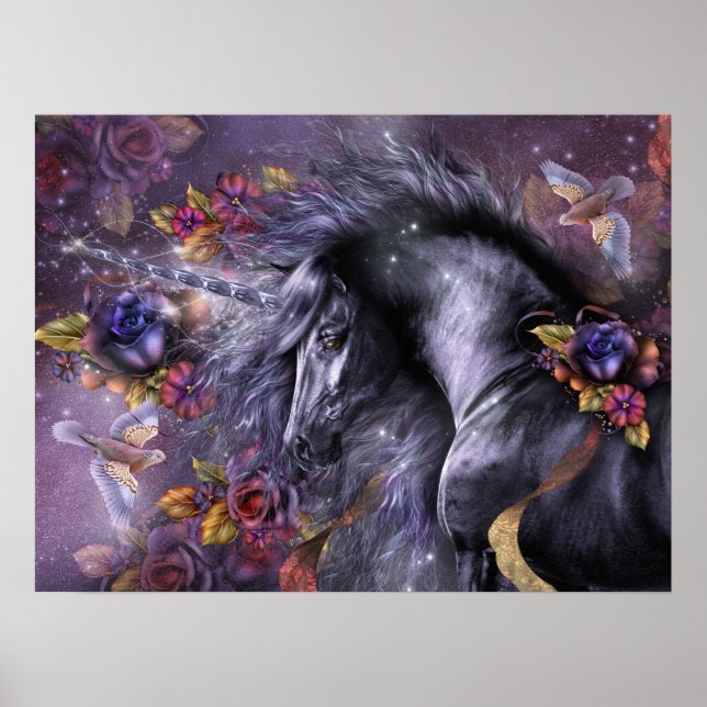 Blue Rose Unicorn Art Poster (Vorne)