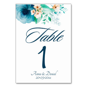 Blue Rose Watercolor Bliss Wedding Tischnummer