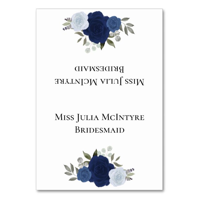 Blue Rose Wedding DIY Fold Platzkarte w/Title Tischnummer (Vorderseite)