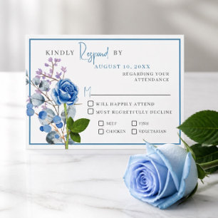 Blue Rose Wedding Response Card RSVP Karte