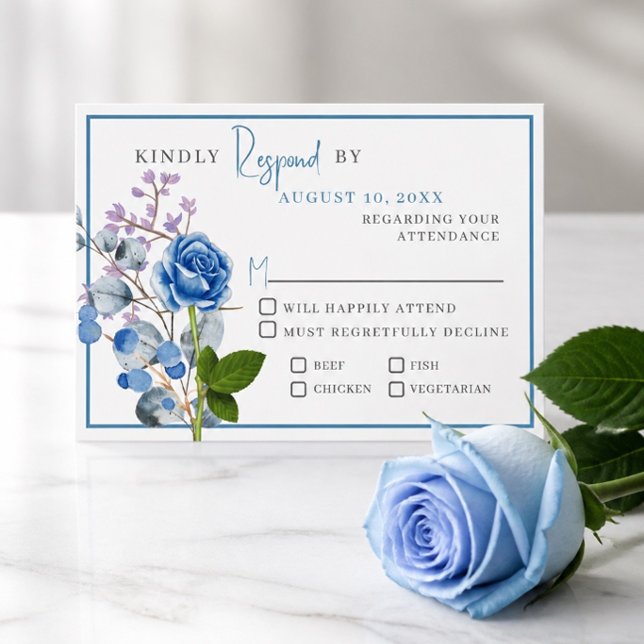 Blue Rose Wedding Response Card RSVP Karte (Von Creator hochgeladen)