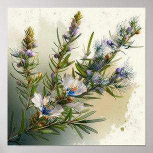 Blue Rosemary Blume Art Print Poster