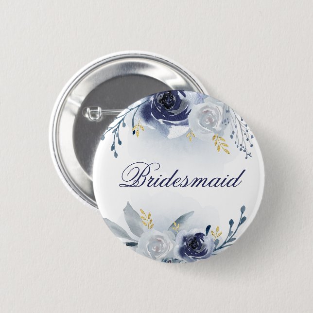 Blue Roses Bridesmaid Button (Vorne & Hinten)