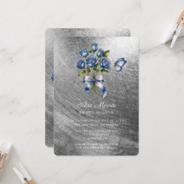 Blue Roses Butterfly Silver Bridal Shower Einladung
