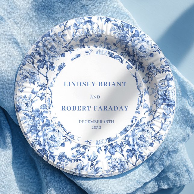 Blue Roses Elegant Wedding Paper Plates Pappteller (Blue Roses Elegant Wedding Paper Plates)