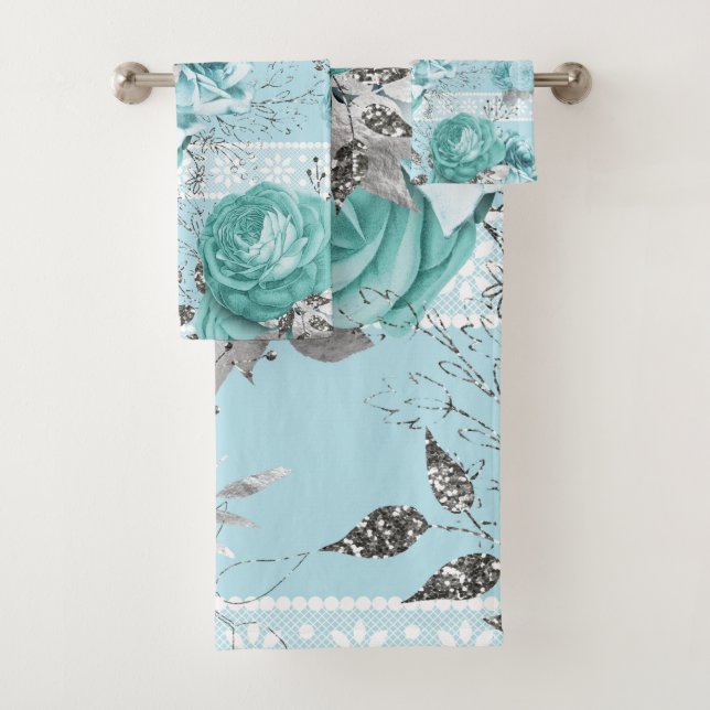 Blue Roses Lace Elegant Badhandtuch Set (Insitu)