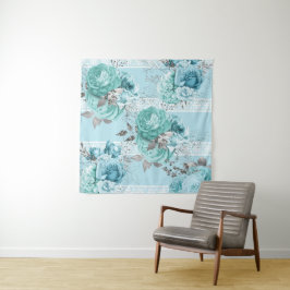 Blue Roses Lace Elegant Wandteppich