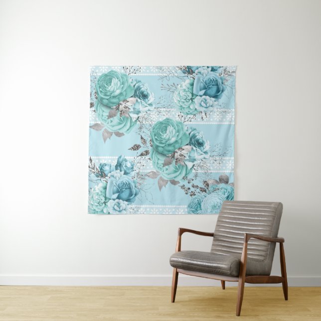 Blue Roses Lace Elegant Wandteppich (Beispiel)