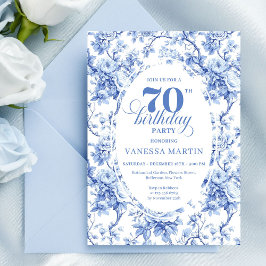 Blue Roses Luxe 70th Birthday Invitation Einladung
