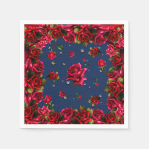Blue Rote Rosen & Diamond Bling Elegantes Party Serviette