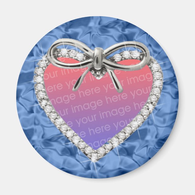 Blue Round Diamond Heart Frame Magnet (Vorne)
