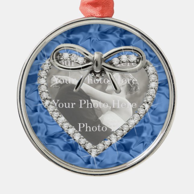 Blue Round Diamond Heart Frame Ornament Aus Metall (Vorne)