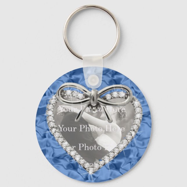 Blue Round Diamond Heart Frame Schlüsselanhänger (Vorderseite)