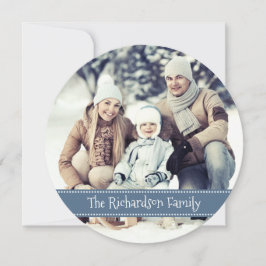 Blue Round Foto Holiday Flat Card Feiertagskarte