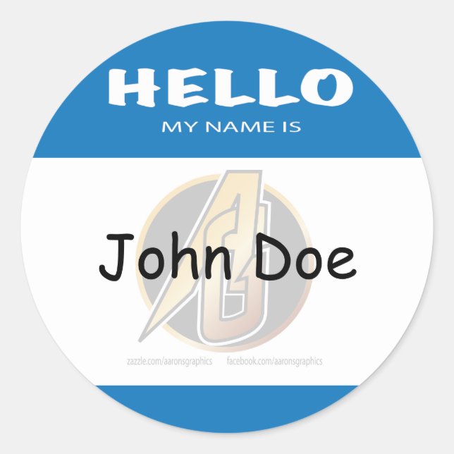 Blue Round Hello Mein Name ist ein Aufkleber (Vorderseite)