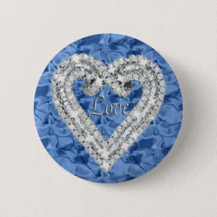 Blue Round Liebe Diamond Heart Button