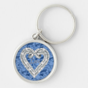 Blue Round Liebe Diamond Heart Keychain Schlüsselanhänger