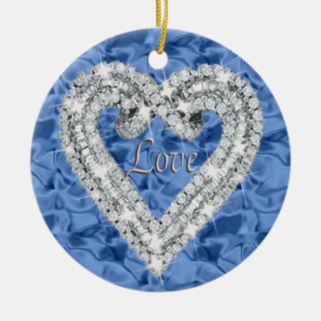 Blue Round Liebe Diamond Herz Ornament (Vorne)