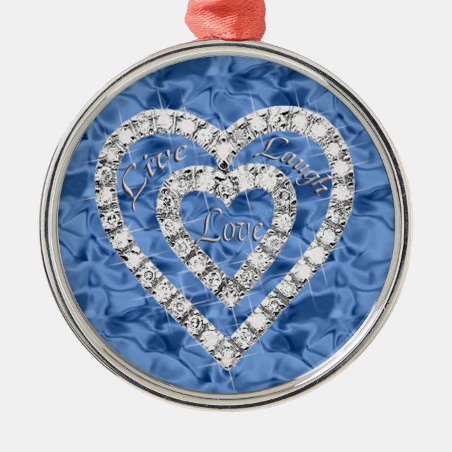 Blue Round Live Lagh Liebe Diamant Herzlich Willko Silbernes Ornament (Vorne)