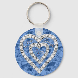 Blue Round Live Lagh Liebe Diamond Heart Keychain Schlüsselanhänger