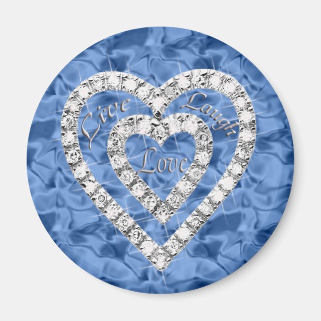 Blue Round Live Lagh Liebe Diamond Heart Magnet (Vorne)