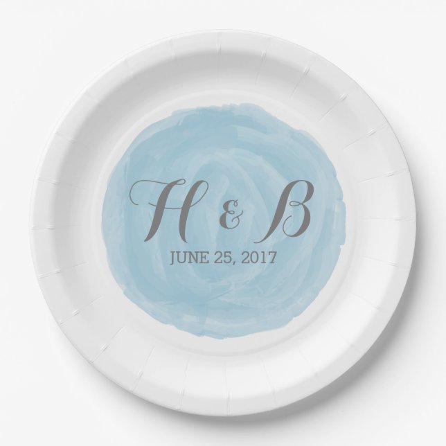 Blue Round Watercolor Hochzeitspapier-Teller Pappteller (Vorderseite)
