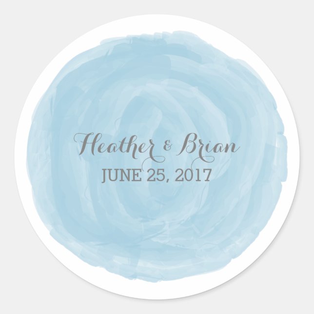 Blue Round Watercolor Wedding Stickers (Vorderseite)