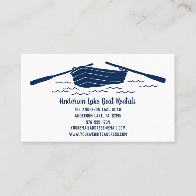 Blue Rowboat, Boat Rentals, Lake Themed Visitenkarte (Vorderseite)